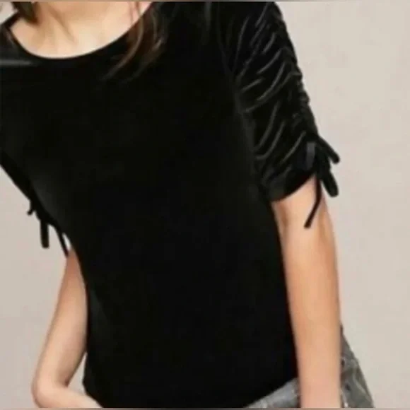 Anthropologie Black Stretch Velvet Top - Picture 6 of 7